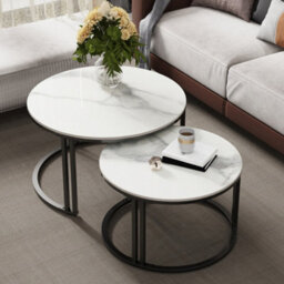 Fativo 70X40 & 57X35Cm Coffee Table Set Of 2 Nesting Accent Tables White Sintered Stone Marble Top Stacking Side Desk