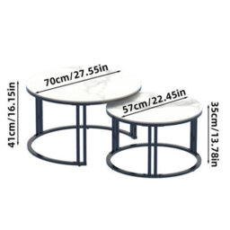 Fativo 70X40 & 57X35Cm Coffee Table Set Of 2 Nesting Accent Tables White Sintered Stone Marble Top Stacking Side Desk - thumbnail 2