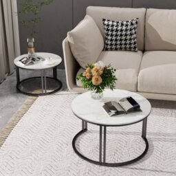 Fativo 70X40 & 57X35Cm Coffee Table Set Of 2 Nesting Accent Tables White Sintered Stone Marble Top Stacking Side Desk - thumbnail 8