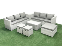 Fimous Garden Outdoor Pe Rattan Furniture Set 9 Seater Rattan Garden Sofa Set 3 Stools Light Grey - thumbnail 2