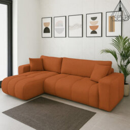 Furyn Velvet Fabric Corner Sofa Bed With Storage Universal Side Orange