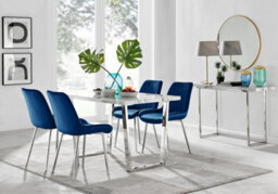 Furniturebox Uk Kylo White Marble Effect Dining Table & 4 Navy Pesaro Silver Leg Chairs - thumbnail 1