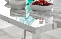 Furniturebox Uk Kylo White Marble Effect Dining Table & 4 Navy Pesaro Silver Leg Chairs - thumbnail 7