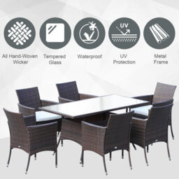 Wyld Haus Dine Rattan 7-Piece Outdoor Dining Set - Rectangular Tempered Glass Table With 6 Cushioned Armchairs - thumbnail 5