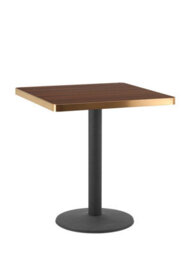 70Cm Square Walnut Effect Bistro Dining Table With Brushed Gold Edge & Black Pedestal Base - thumbnail 3