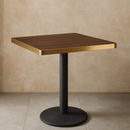 70Cm Square Walnut Effect Bistro Dining Table With Brushed Gold Edge & Black Pedestal Base - thumbnail 2