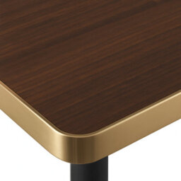 70Cm Square Walnut Effect Bistro Dining Table With Brushed Gold Edge & Black Pedestal Base - thumbnail 4