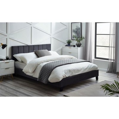 "Ashfield Premium Grey Velvet Bed With Black Legs - Double 4Ft 6"" (135Cm)" - image 1