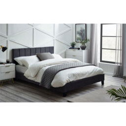 "Ashfield Premium Grey Velvet Bed With Black Legs - Double 4Ft 6"" (135Cm)" - thumbnail 1