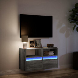 Berkfield Durable Tv Wall Cabinet With Led Lights Grey Sonoma 80X31X45 Cm - thumbnail 5