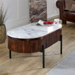 Worcester Ruby Mango Wood Rectangular Fluted Coffee Table With Marble Top & Metal Legs - thumbnail 3