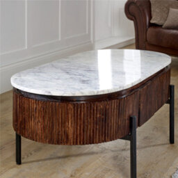Worcester Ruby Mango Wood Rectangular Fluted Coffee Table With Marble Top & Metal Legs - thumbnail 5