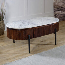 Worcester Ruby Mango Wood Rectangular Fluted Coffee Table With Marble Top & Metal Legs - thumbnail 1