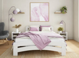 Nodax Double Bed Frame, F10, Solid Pine Wood, Easy Assembly, Sturdy Slats & Extra Support Legs, 4Ft 6In, White Finish - thumbnail 1