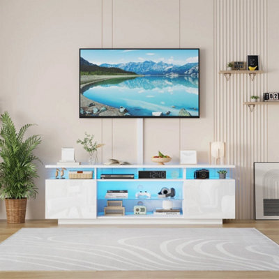 Modern 160 Cm Tv Cabinet Tv Stand White High Gloss Led Light 2 Storage Cabinets - image 1