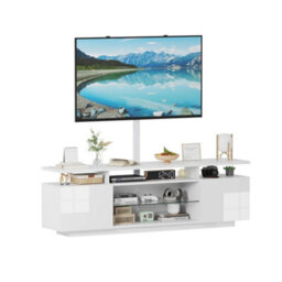 Modern 160 Cm Tv Cabinet Tv Stand White High Gloss Led Light 2 Storage Cabinets - thumbnail 6