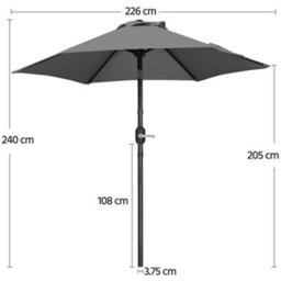 Yaheetech Grey Garden Parasol Outdoor Canopy Sun Shade Patio Market Umbrella With 6 Ribs Push Button Tilt And Crank Operation - thumbnail 3