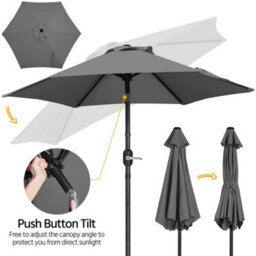 Yaheetech Grey Garden Parasol Outdoor Canopy Sun Shade Patio Market Umbrella With 6 Ribs Push Button Tilt And Crank Operation - thumbnail 5