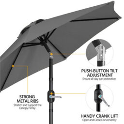 Yaheetech Grey Garden Parasol Outdoor Canopy Sun Shade Patio Market Umbrella With 6 Ribs Push Button Tilt And Crank Operation - thumbnail 8