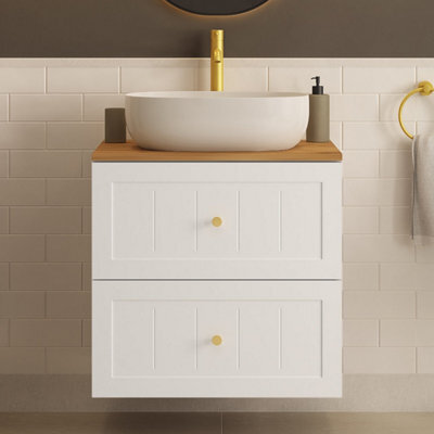 Heze Furniture Gusto Scandi Style 2 Drawer Wall Cabinet Vanity Unit With Worktop 60Cm White - image 1