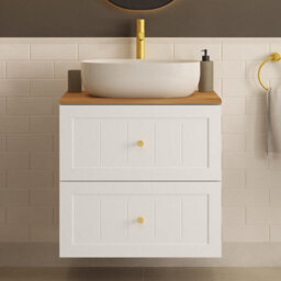 Heze Furniture Gusto Scandi Style 2 Drawer Wall Cabinet Vanity Unit With Worktop 60Cm White - thumbnail 1