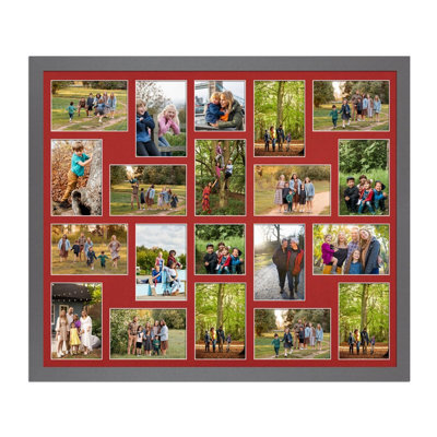 AK Frames 80X70Cm Dark Grey Modern Multi Photo Frame With Crimson Mount - Holds 20 Apertures (18X) 6X4, (2X) 4X4 Photos - image 1