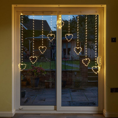 Heart Shaped Curtain String Lights - Indoor Or Outdoor Fairy Lighting For Walls Or Windows - 1.2 X 1.2M, Warm White