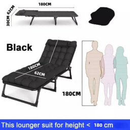 Double Black Reclining Sun Lounger Garden Folding Chair Bed Recliner Beach Camping With Mat - thumbnail 2