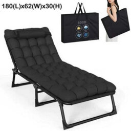 Double Black Reclining Sun Lounger Garden Folding Chair Bed Recliner Beach Camping With Mat - thumbnail 4