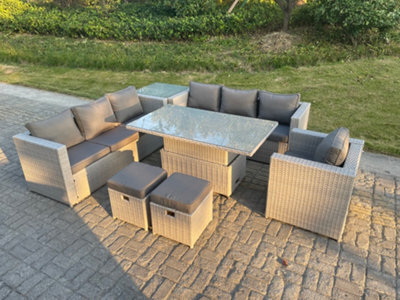Fimous Rattan Garden Funiture Set Adjustable Rising Lifting Table Sofa Dining Set Side Coffee Tea Table Chair Stool - image 1