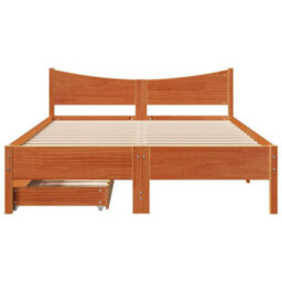 Berkfield Bed Frame With Drawers Wax Brown 140X190 Cm Solid Wood Pine - thumbnail 4
