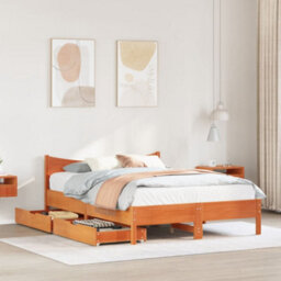 Berkfield Bed Frame With Drawers Wax Brown 140X190 Cm Solid Wood Pine - thumbnail 3