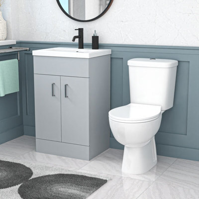 Nes Home 500mm Matte Grey Basin Vanity Unit And White Close Coupled Toilet - image 1
