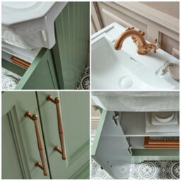 Homestylestore Pastel Green 570mm Bathroom Vanity Unit And Brushed Copper T Bar Handles - thumbnail 2