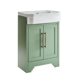 Homestylestore Pastel Green 570mm Bathroom Vanity Unit And Brushed Copper T Bar Handles - thumbnail 1