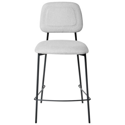 Wyld And Coco Set Of 2 Bar Chairs Light Grey Faux Linen Upholstery Black Powder-Coated Iron Frame - image 1