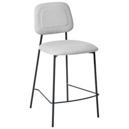 Wyld And Coco Set Of 2 Bar Chairs Light Grey Faux Linen Upholstery Black Powder-Coated Iron Frame - thumbnail 4