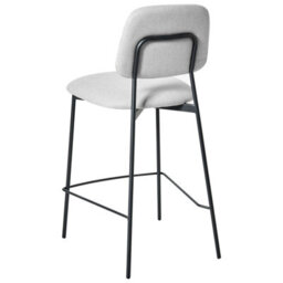 Wyld And Coco Set Of 2 Bar Chairs Light Grey Faux Linen Upholstery Black Powder-Coated Iron Frame - thumbnail 5