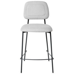 Wyld And Coco Set Of 2 Bar Chairs Light Grey Faux Linen Upholstery Black Powder-Coated Iron Frame - thumbnail 1