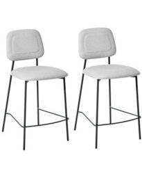 Wyld And Coco Set Of 2 Bar Chairs Light Grey Faux Linen Upholstery Black Powder-Coated Iron Frame - thumbnail 3
