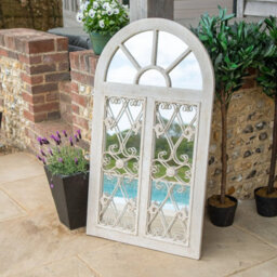 GardenCo Large Decorative Antibes Garden Mirror - White French Distressed Wood, Metal & Glass Decor