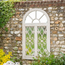 GardenCo Large Decorative Antibes Garden Mirror - White French Distressed Wood, Metal & Glass Decor - thumbnail 2