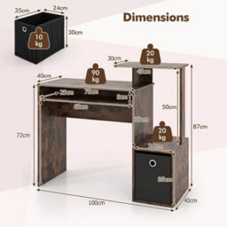 Compact Home Office Desk With Open Shelf & Fabric Storage Drawer-Rustic Brown - thumbnail 2