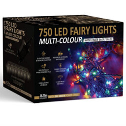 NETTA 750 Led Fairy String Lights 18.75M Indoor & Outdoor Christmas Tree Lights Green Cable - Multi Colour