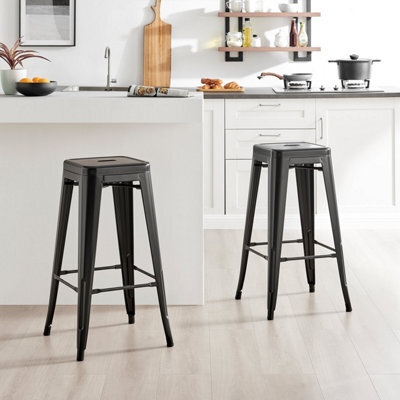 Furniturebox Set Of 2 Colton 'tolix' Style Black Metal Bar Stools - image 1
