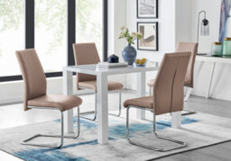 Furniturebox Pivero White High Gloss Dining Table And 4 Cappuccino Grey Lorenzo Chairs Set - thumbnail 1