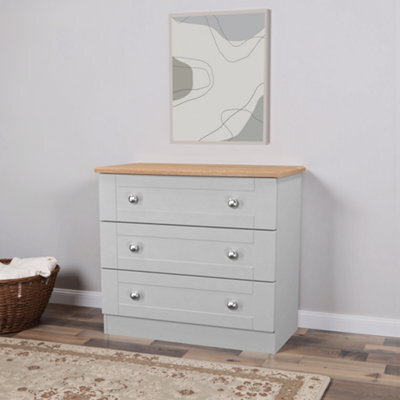 Santander Ready Assembled Matt Grey & Oak 3 Drawer Wide Chest (H)692mm (W)765mm (D)415mm - image 1