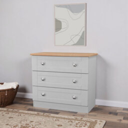 Santander Ready Assembled Matt Grey & Oak 3 Drawer Wide Chest (H)692mm (W)765mm (D)415mm - thumbnail 1
