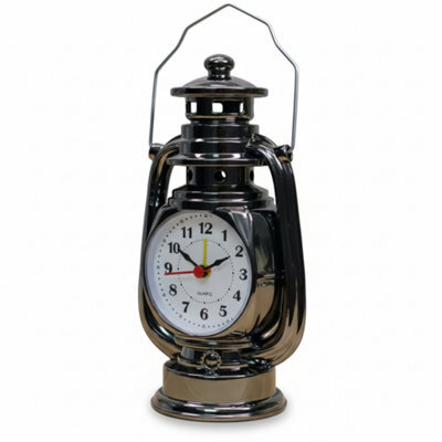 Lantern Oil Lamp Table Clock Shiny Black 21Cm Metal Desk Clock Battery Operated Silent Non-Ticking Alarm Clock For Bedroom - image 1