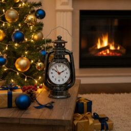 Lantern Oil Lamp Table Clock Shiny Black 21Cm Metal Desk Clock Battery Operated Silent Non-Ticking Alarm Clock For Bedroom - thumbnail 9